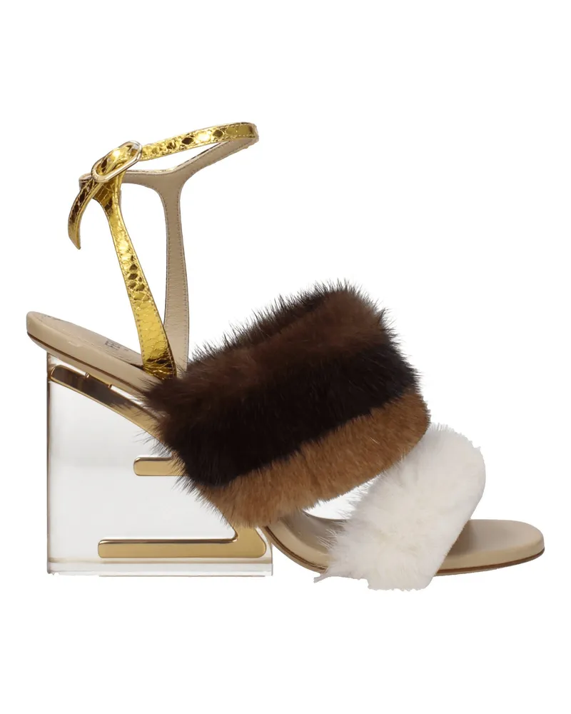 Fendi Damens Sandalen Nerzbraun/Gold -
