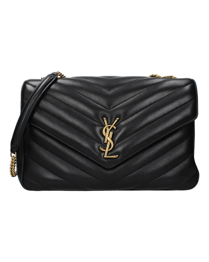 Saint Laurent Damens Loulou Umhängetasche aus schwarzem Leder -