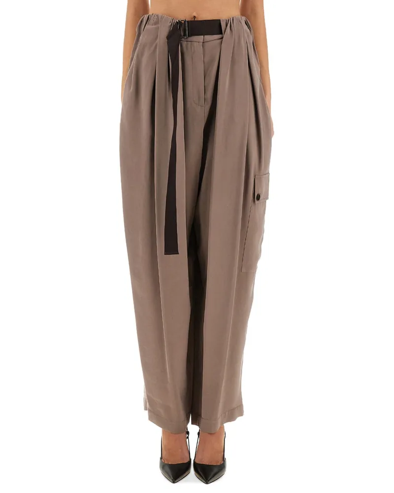 ALYSI Cargo Hosen Ruffen Effekt Brown