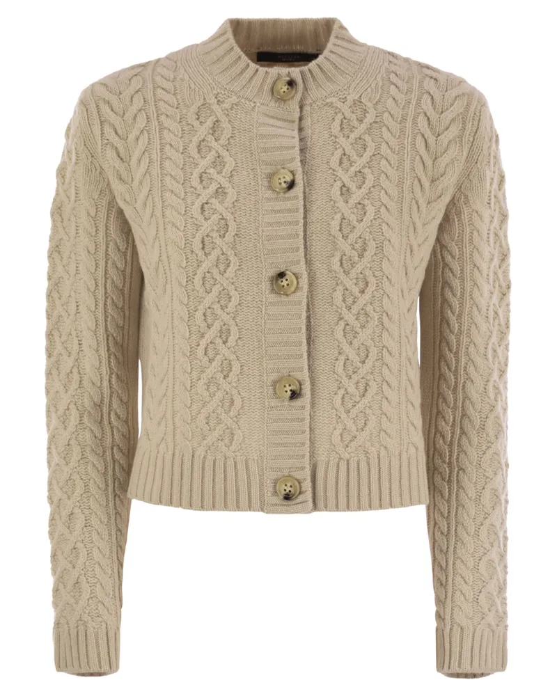 Max Mara Abito Plaited Wool Cardigan Beige