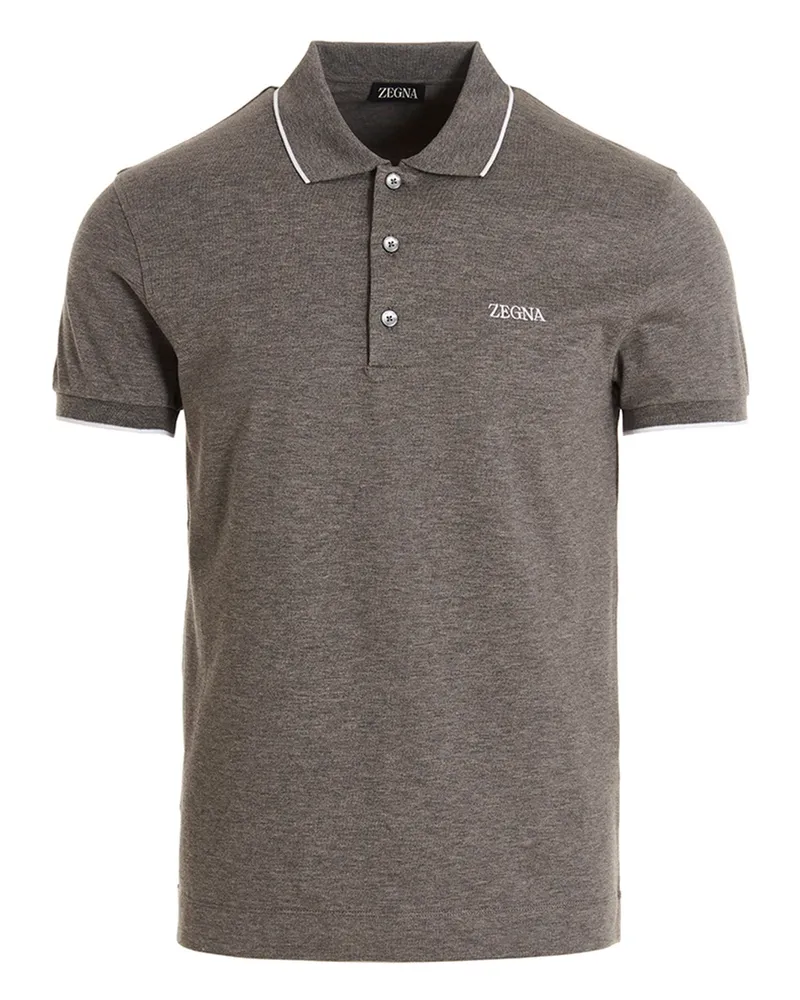 Ermenegildo Zegna Logo Stickhemd Polo -Hemd Gray