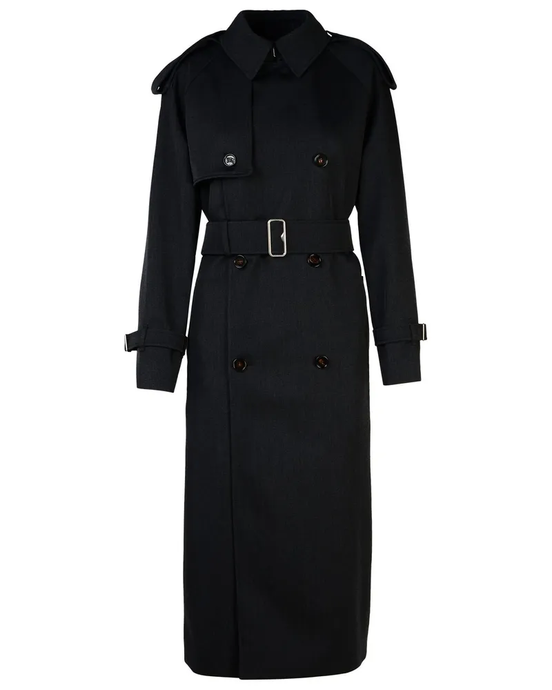 Burberry Grey Wolle Langer Trenchcoat Grey
