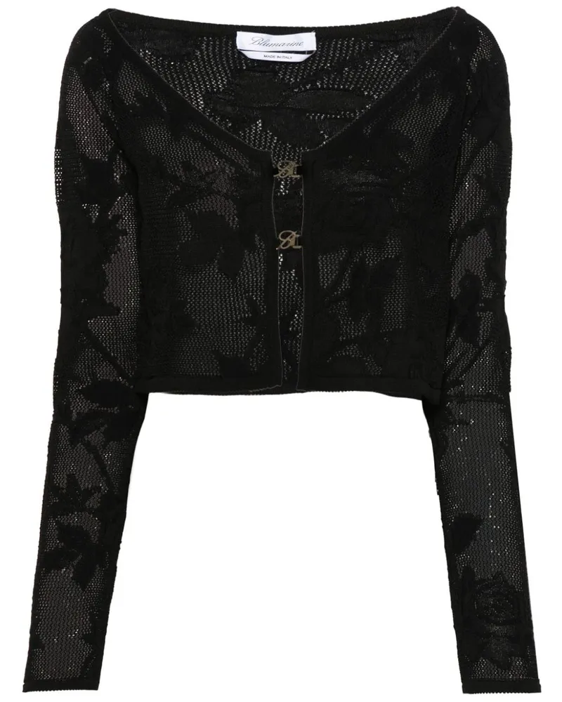 Blumarine bestickte gekrümmte Strickjacke Black