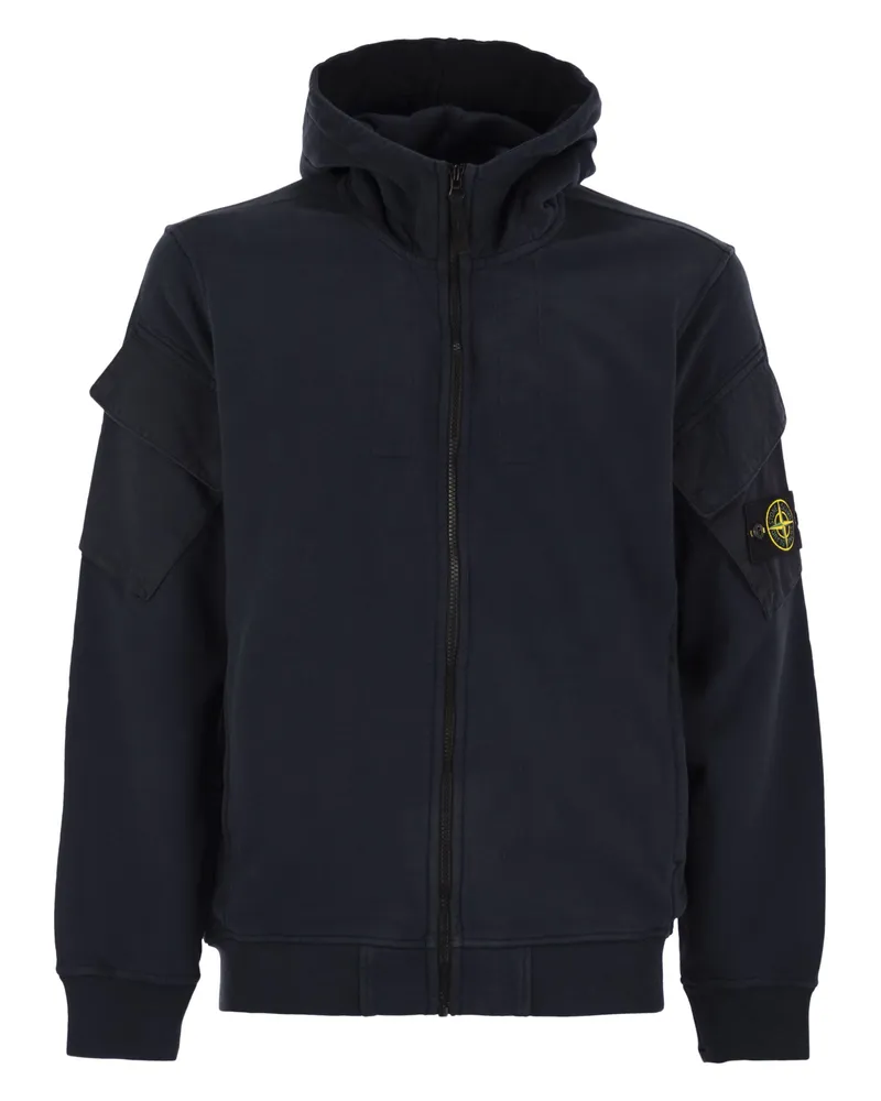 Stone Island Hoodie mit Reißverschluss- und Ärmeltaschen Navy
