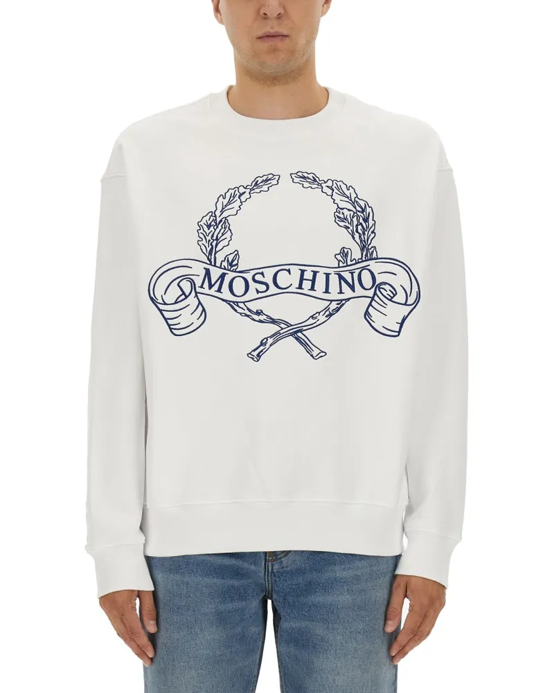 Moschino Sweatshirt mit Laurel Crown Logo Stickerei White