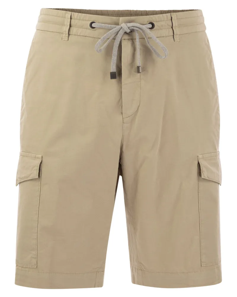 Peserico Leichtes Baumwoll Lyocell Canvas Jogger Bermuda Shorts Beige