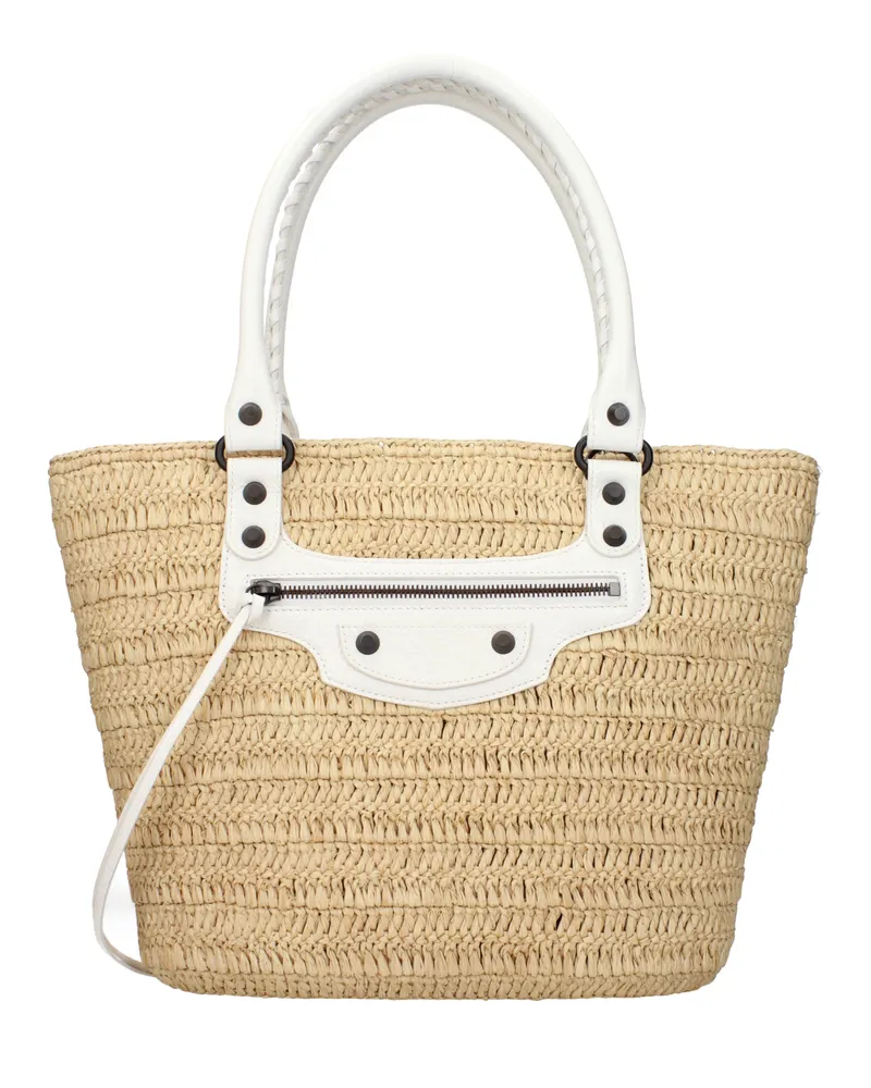 Balenciaga Damens Le City Raffia Umhängetasche Beige/Weiß -