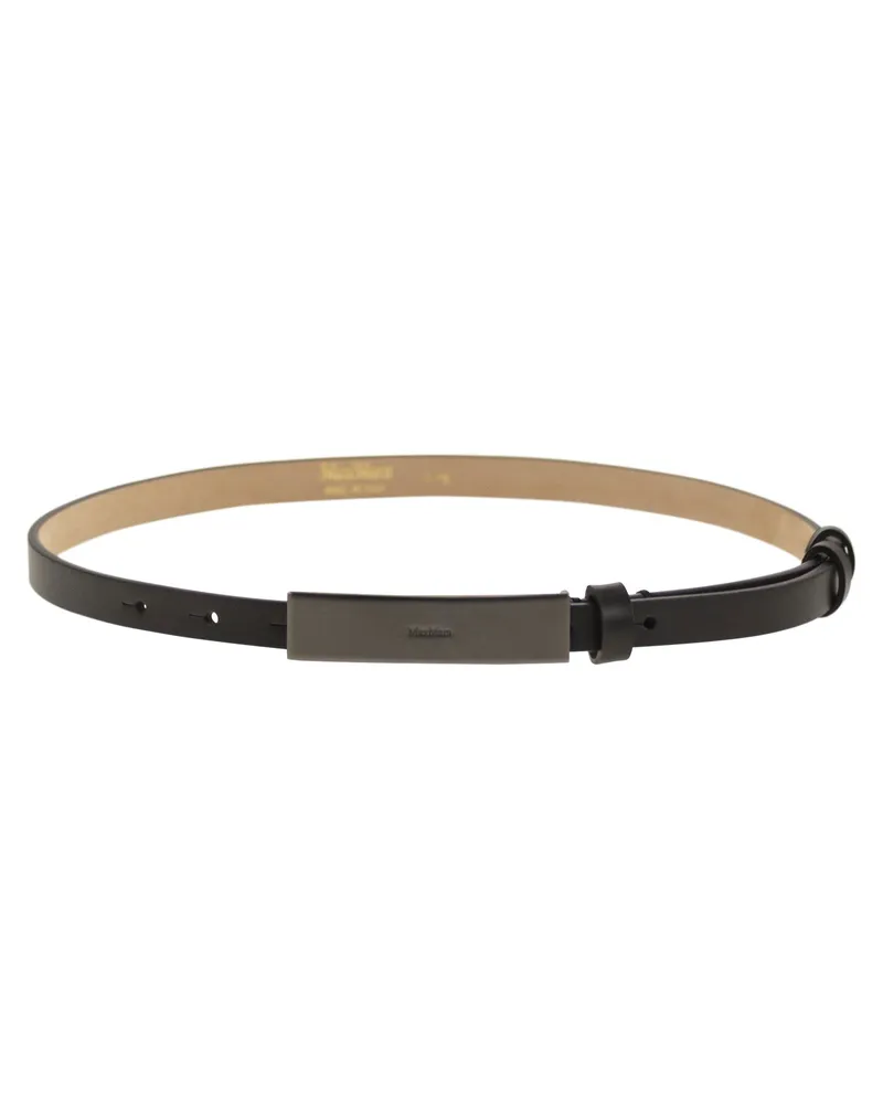Max Mara Newplate15 Ledergürtel mit Logo Plaque Black