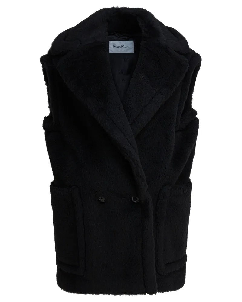 Max Mara Ärmellose Teddyjacke aus Alpaka und Wolle Black