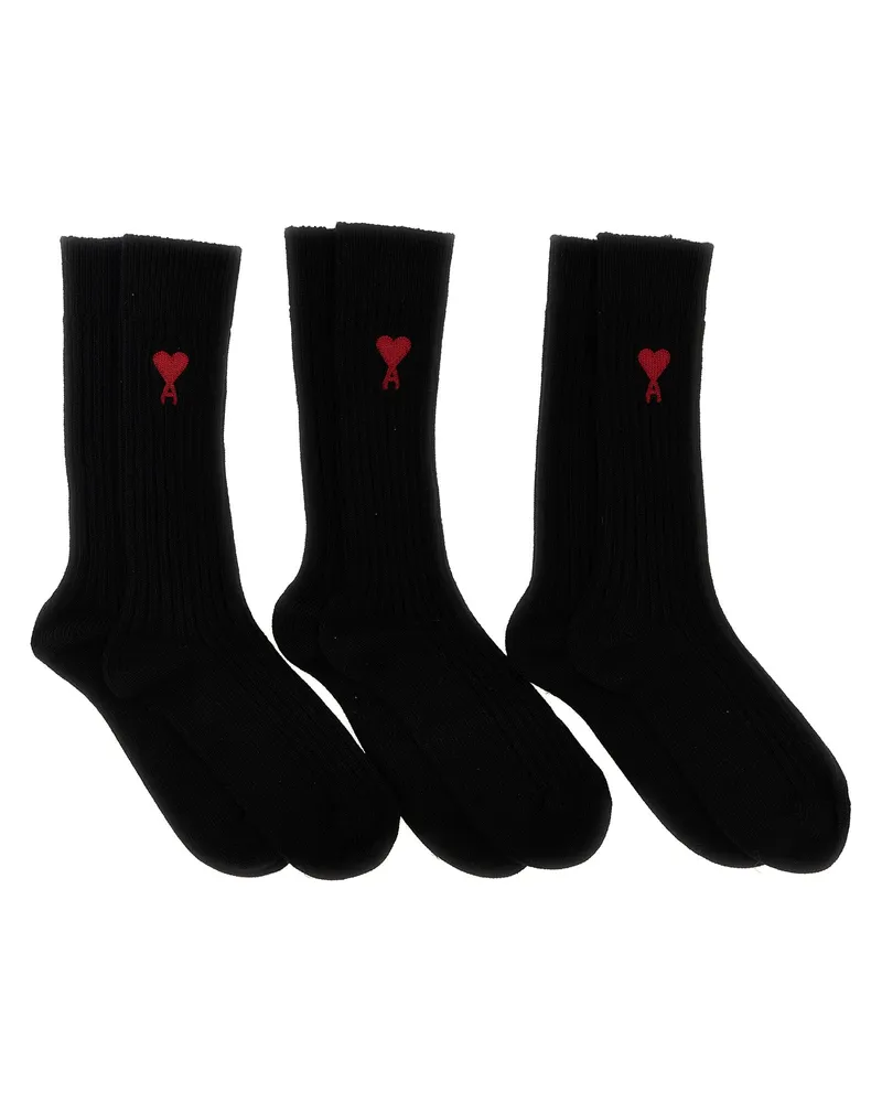 AMI Paris 3 Pack -Logo Sticksocken Black
