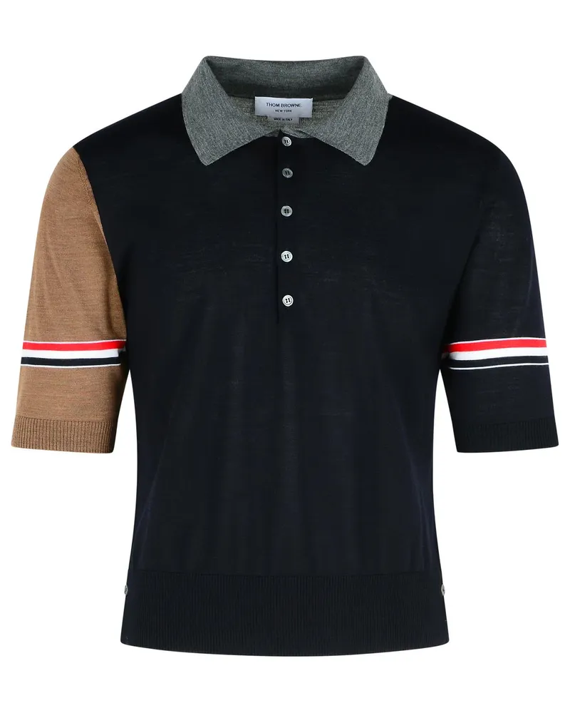 Thom Browne Fun' Multicolored Virgin Woll Polo -Hemd Blue
