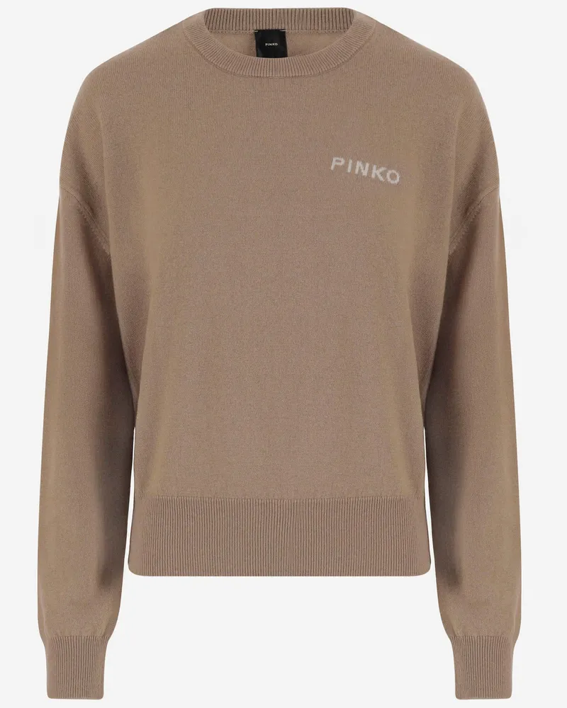 Pinko Wolle und Kaschmir -Logo -Pullover Beige
