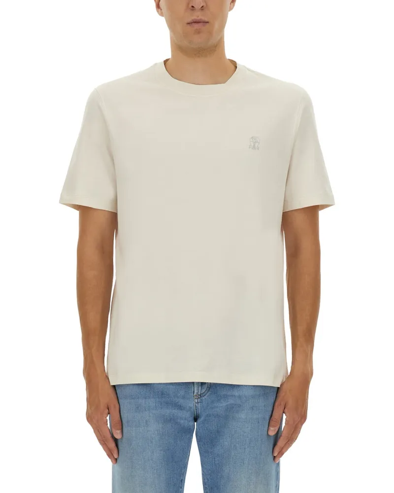 Brunello Cucinelli T -Shirt mit Logo Ivory