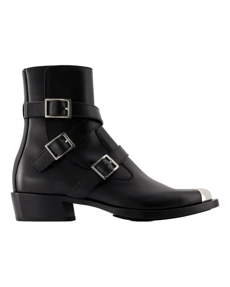 Alexander McQueen Punk -Knöchelstiefel  Leder Schwarz/Silber Black
