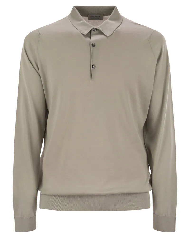John Smedley Bradwell Cotton Long Sleeved Polo Shirt Sand