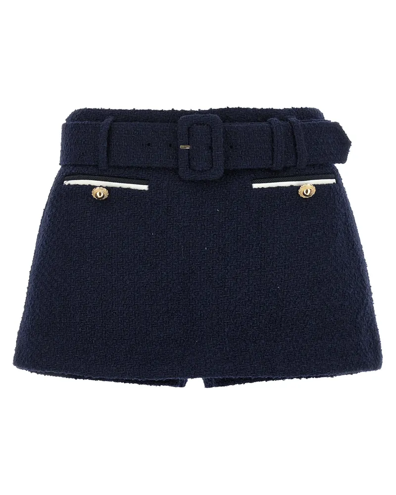 Self-Portrait Bouclé Wool Skort Blue