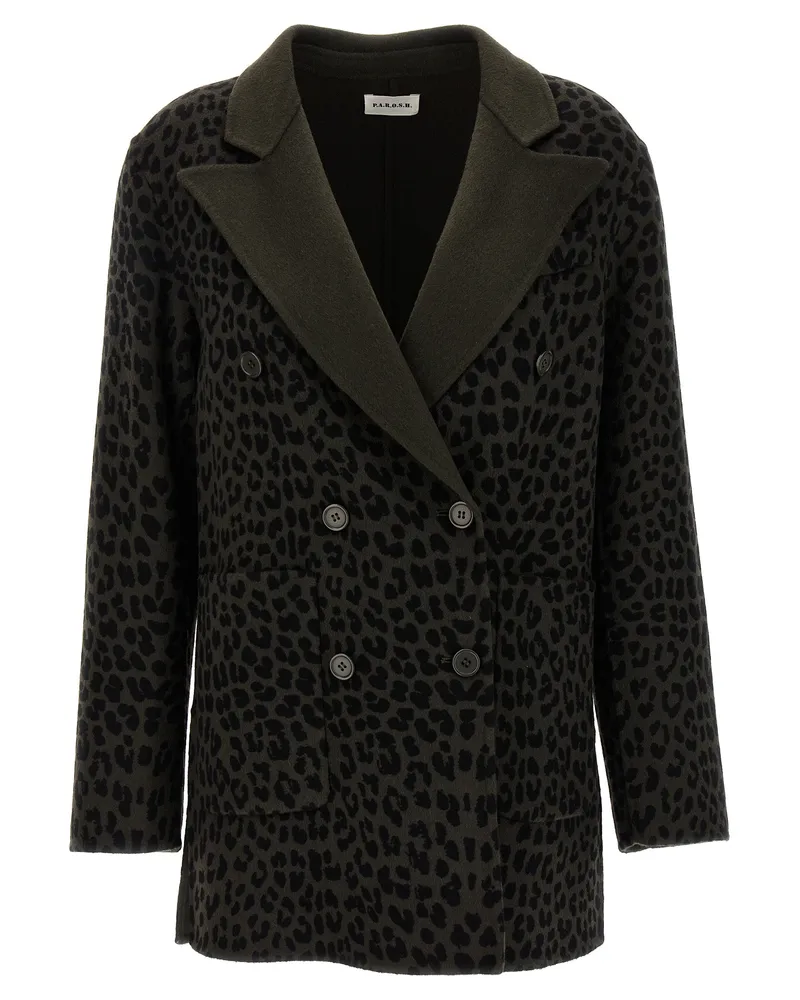 P.A.R.O.S.H. Animaldruck Doppelbrustblazer Green