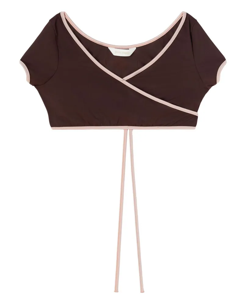 Palm Angels Cap Sleeves Bikini Top Brown