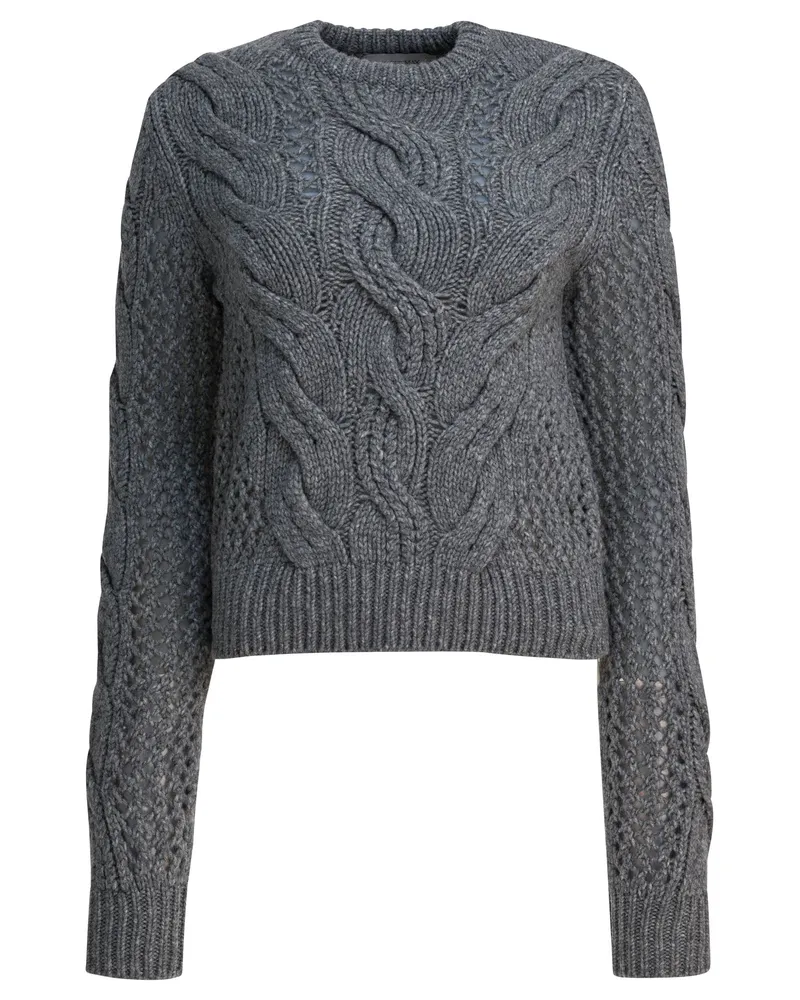 Max Mara Max Mara – Sportmax-Pullover aus Wollmischung mit Rundhalsausschnitt und Zöpfen Grey