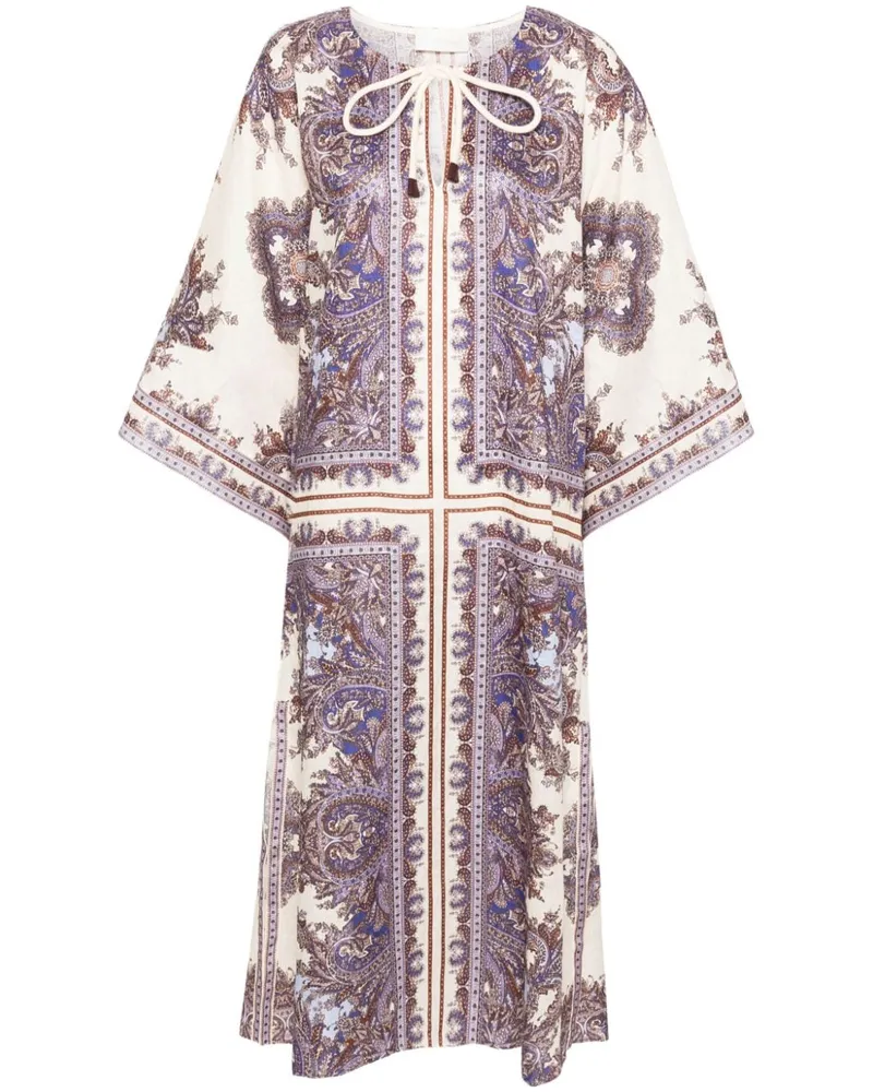 Zimmermann Paisley Print Leinen Midi Kleid Purple