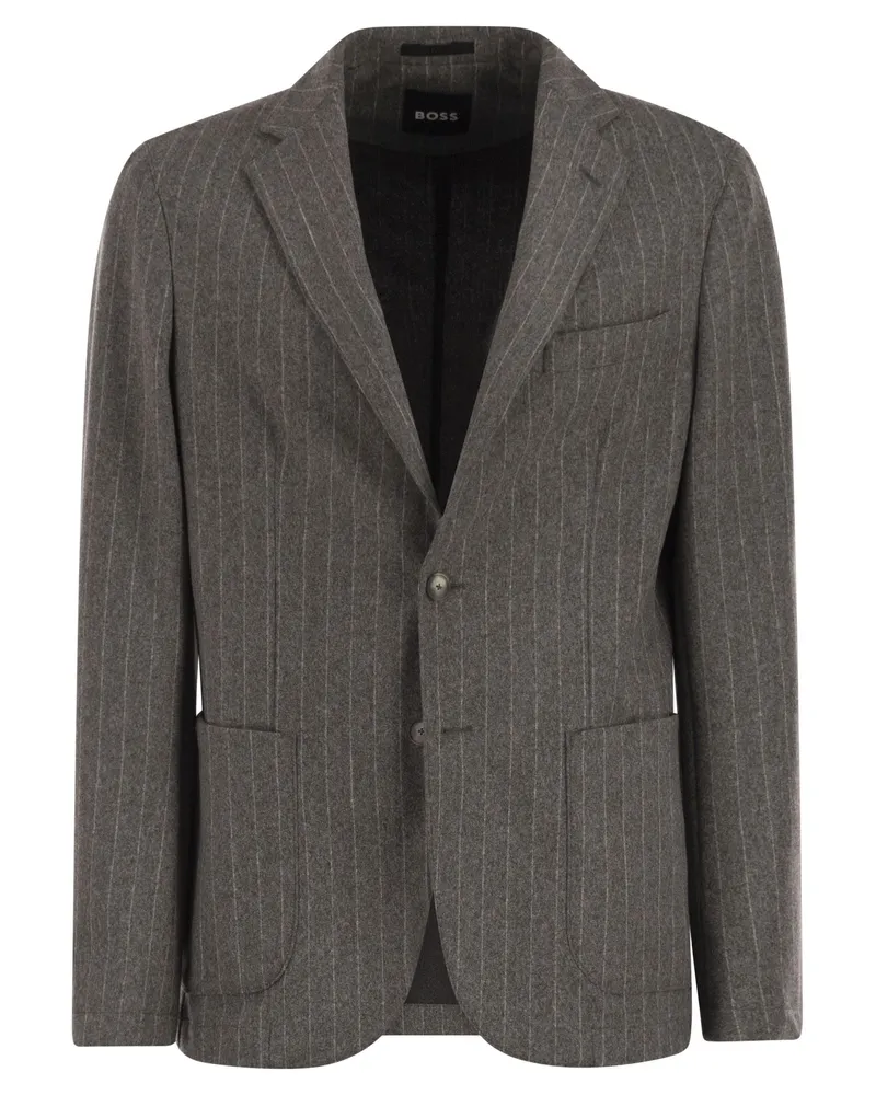 HUGO BOSS Slim-Fit-Blazer aus elastischem, gestreiftem Flanell Grey