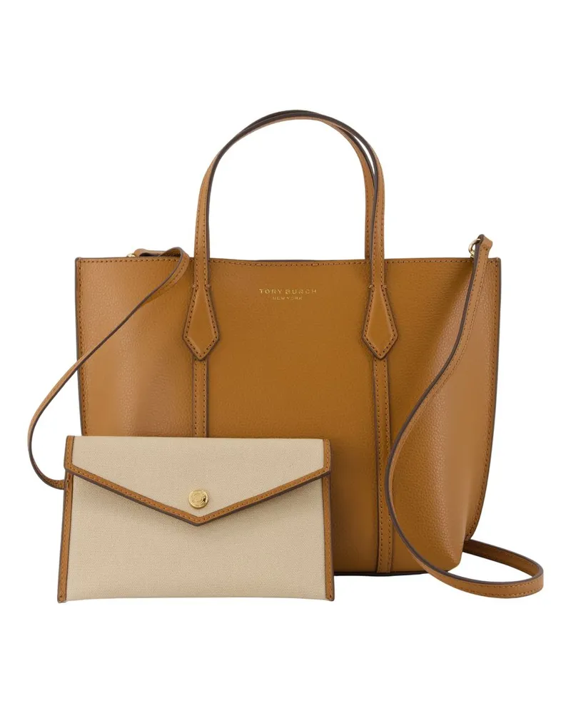 Tory Burch Perry Small Reißverschlussburken Burche Lederbraun Braun