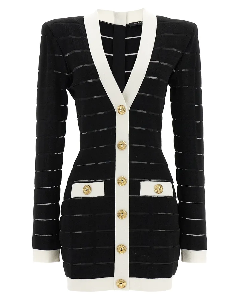 Balmain Zwei -Ton -Strickkleid White