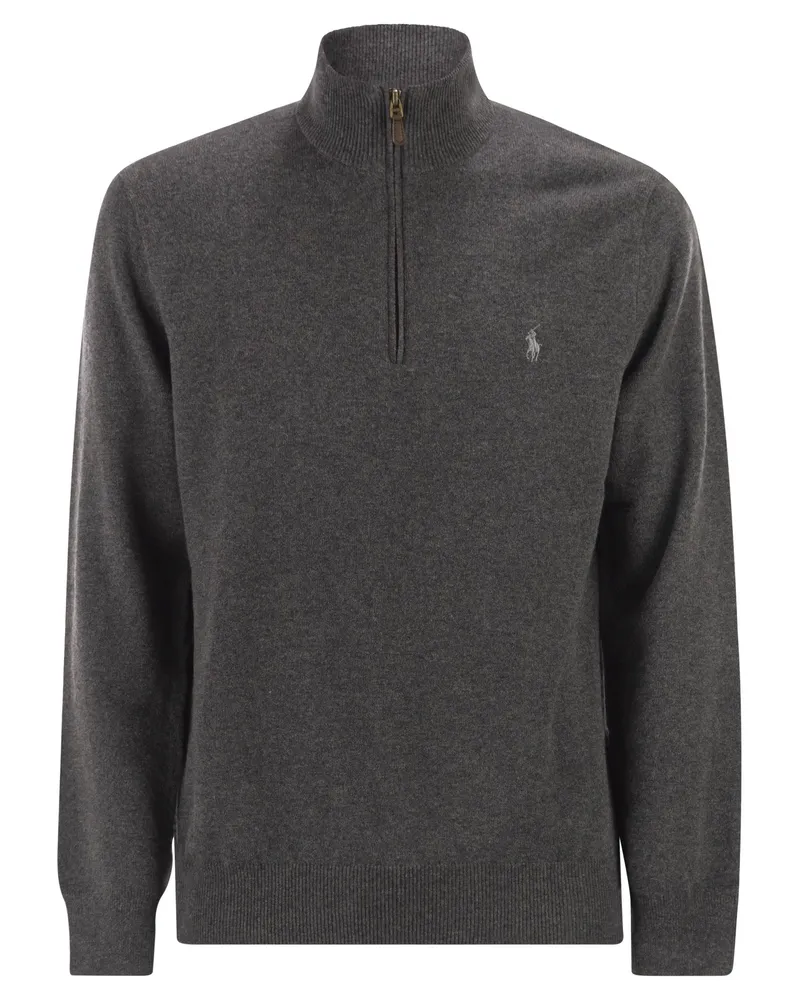 Ralph Lauren Wollpullover mit halbem Reißverschluss Grey