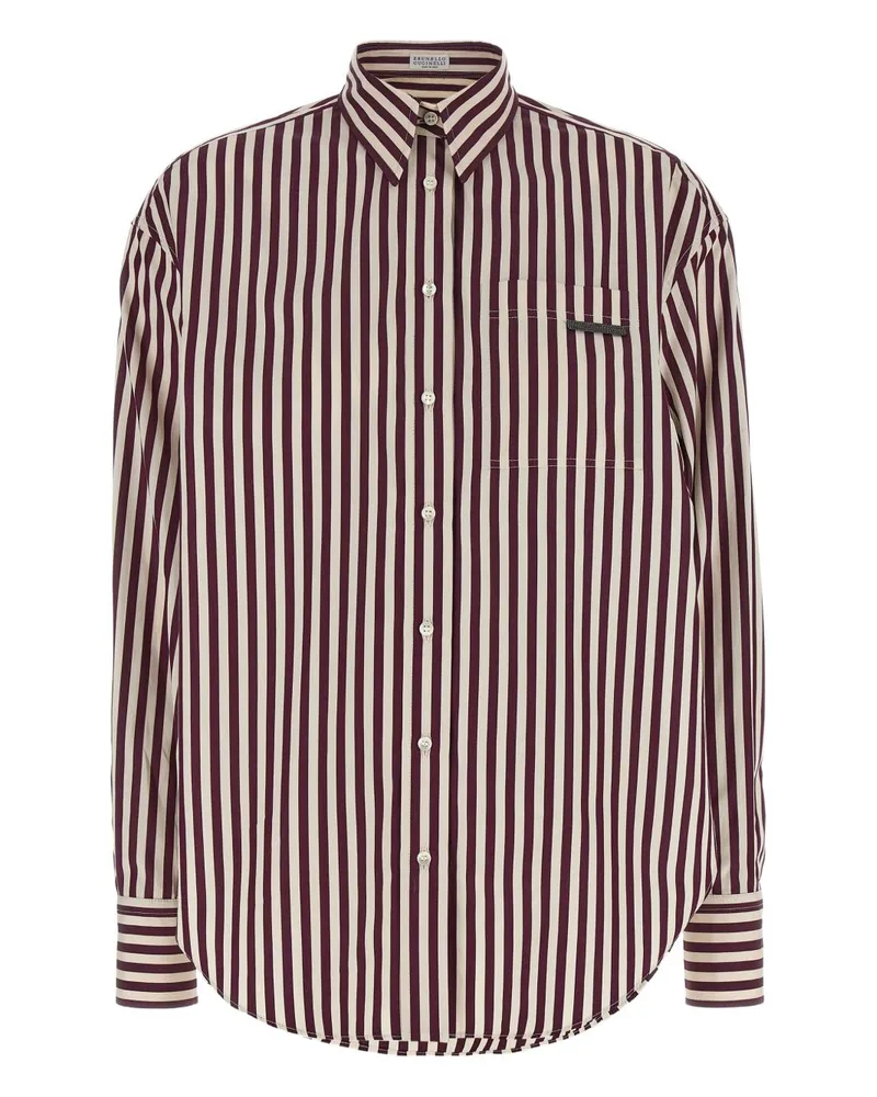 Brunello Cucinelli gestreiftes Baumwollhemd Cream