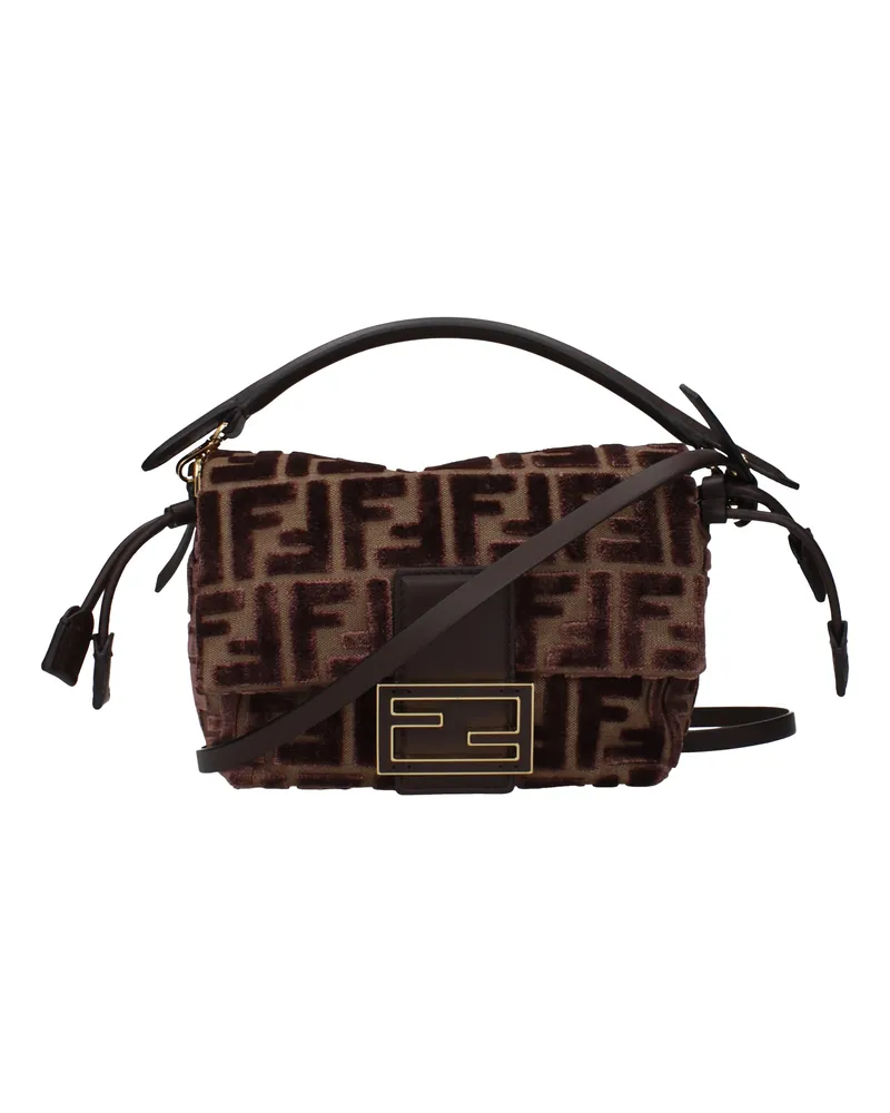 Fendi Damens Handtaschen Mamma Baguette Stoff Braun/Schokolade -