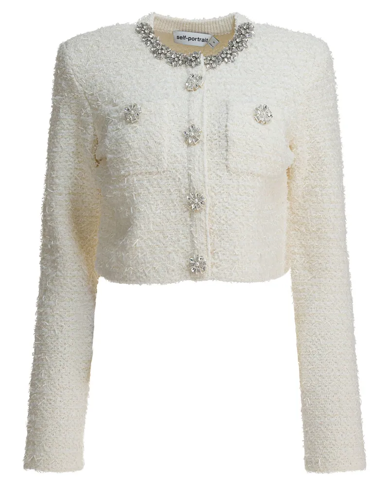 Self-Portrait Selbstporträt-Cardigan aus Wollmischung mit Verzierung Beige