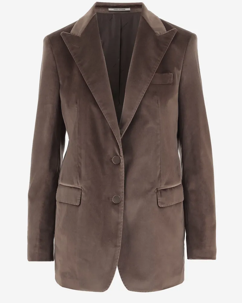 Tagliatore Einreihige Jacke aus Stretch-Baumwollsamt Brown