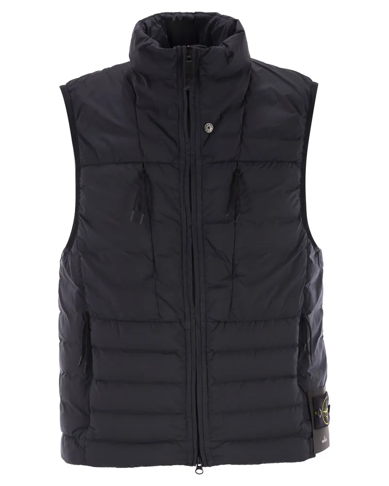 Stone Island Daunenweste mit nahtlosen Kanälen und Tropfschutz Blue
