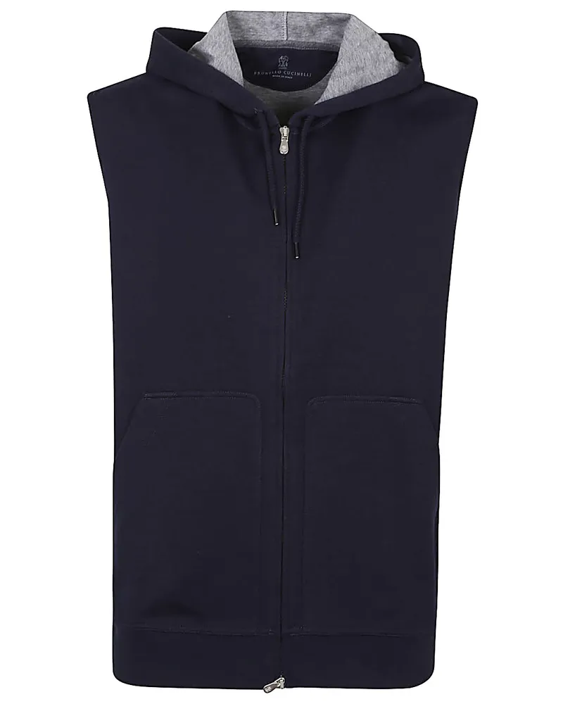 Brunello Cucinelli Ärmelloser Kapuzenpullover Blue