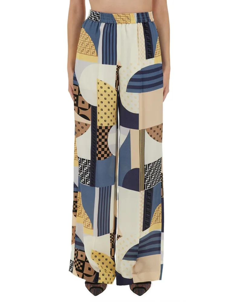 Fendi Patchwork Print Seidenhosen Blue