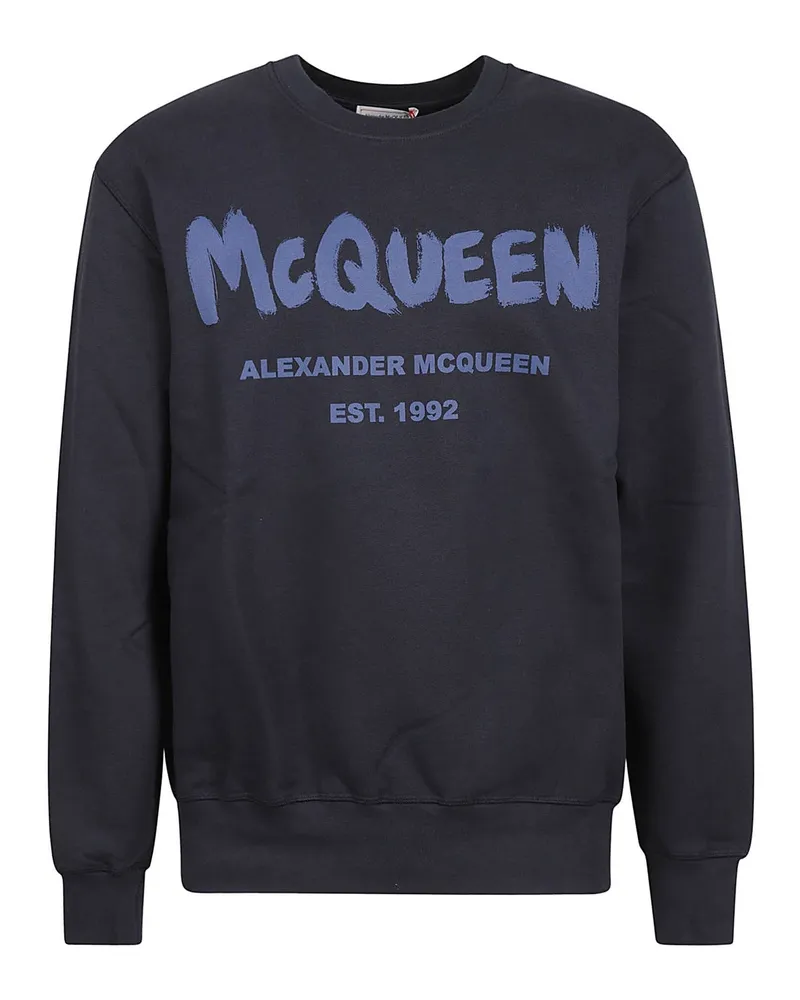 Alexander McQueen Cotton Logo Sweatshirt Blau