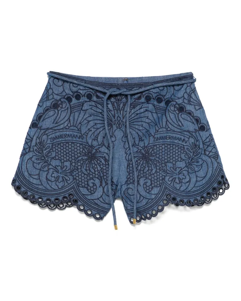 Zimmermann Coco bestickte Jeansshorts Blue