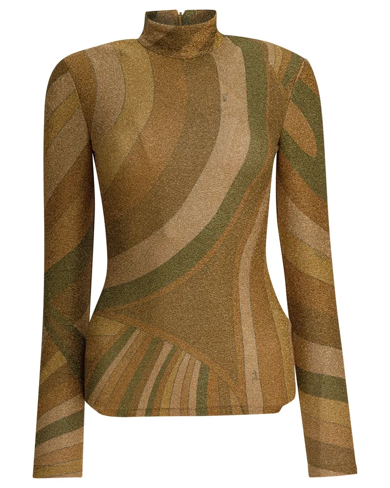 Emilio Pucci T-Shirt mit Stehkragen und Iride-Print Gold