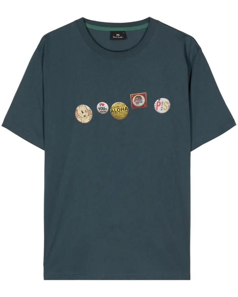 Paul Smith Abzeichen drucken Baumwoll -T -Shirt Blue