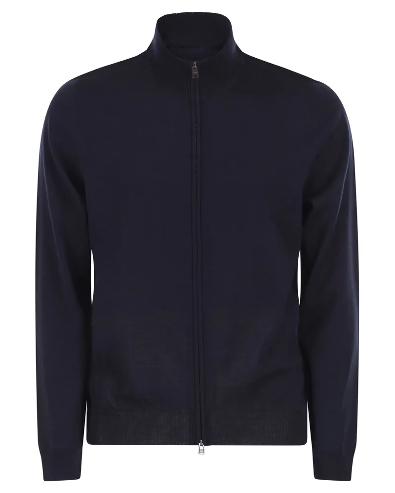 HUGO BOSS Strickjacke aus Schurwolle mit Reißverschluss Dark