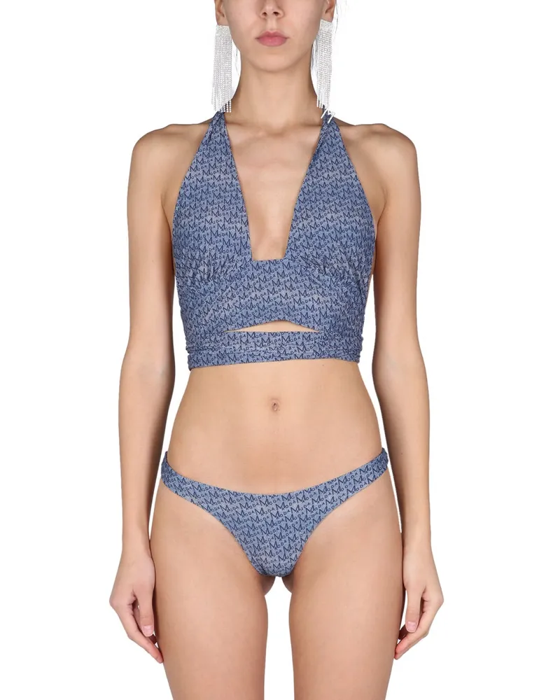 Magda Butrym Bikini Top mit dem ganzen Logo Blue