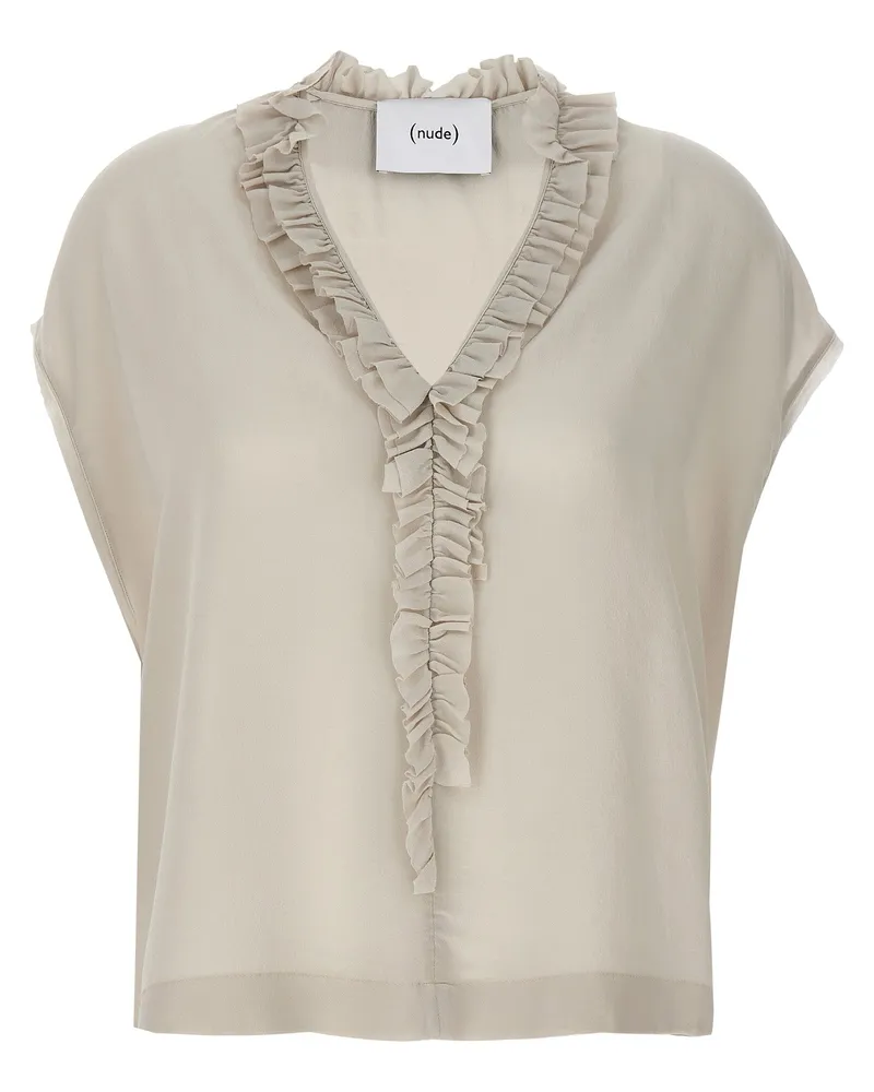 NUDE Nackte Ruffenseidenbluse Beige