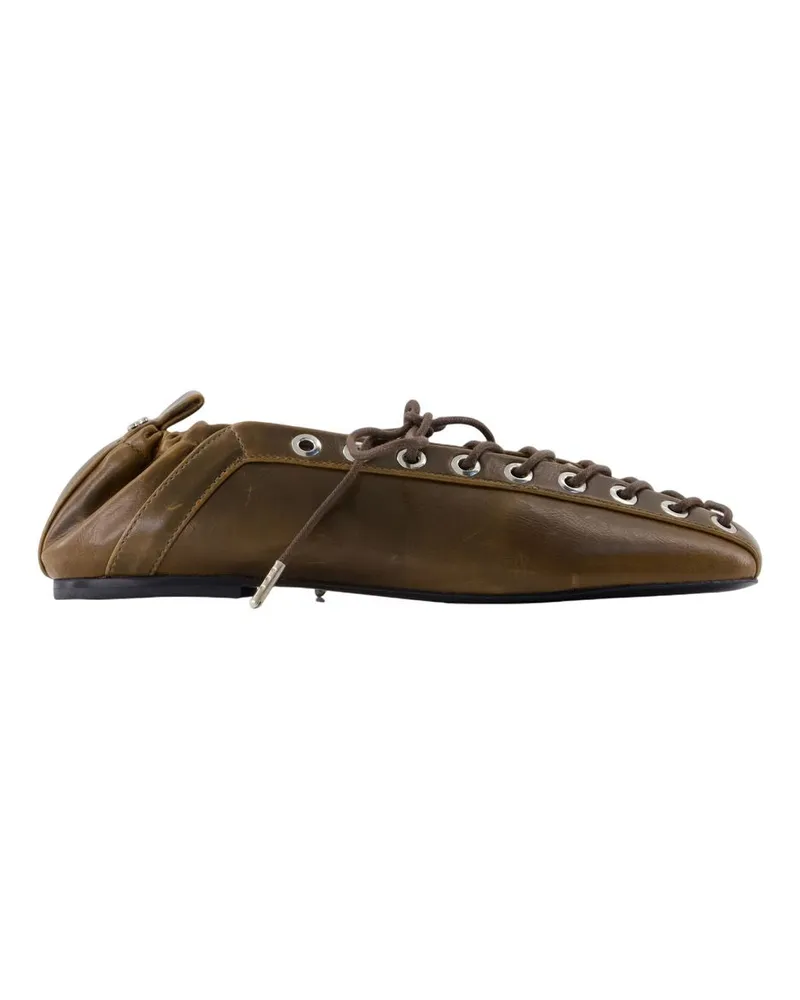 Ganni Ösen schnüren Crinkle Ballerinas  Synthetic Green Green