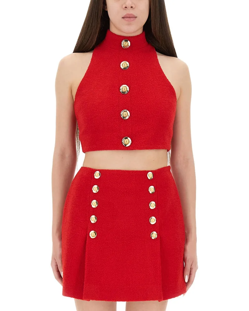 Balmain Woll Crop Top Red