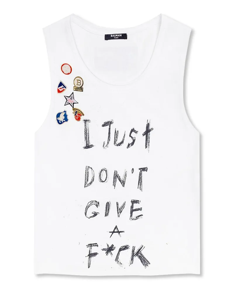 Balmain Printed Cotton Cropped T Shirt Weiß