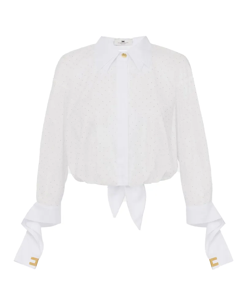 Elisabetta Franchi Camicia Bianca Con Strass E Nodo White