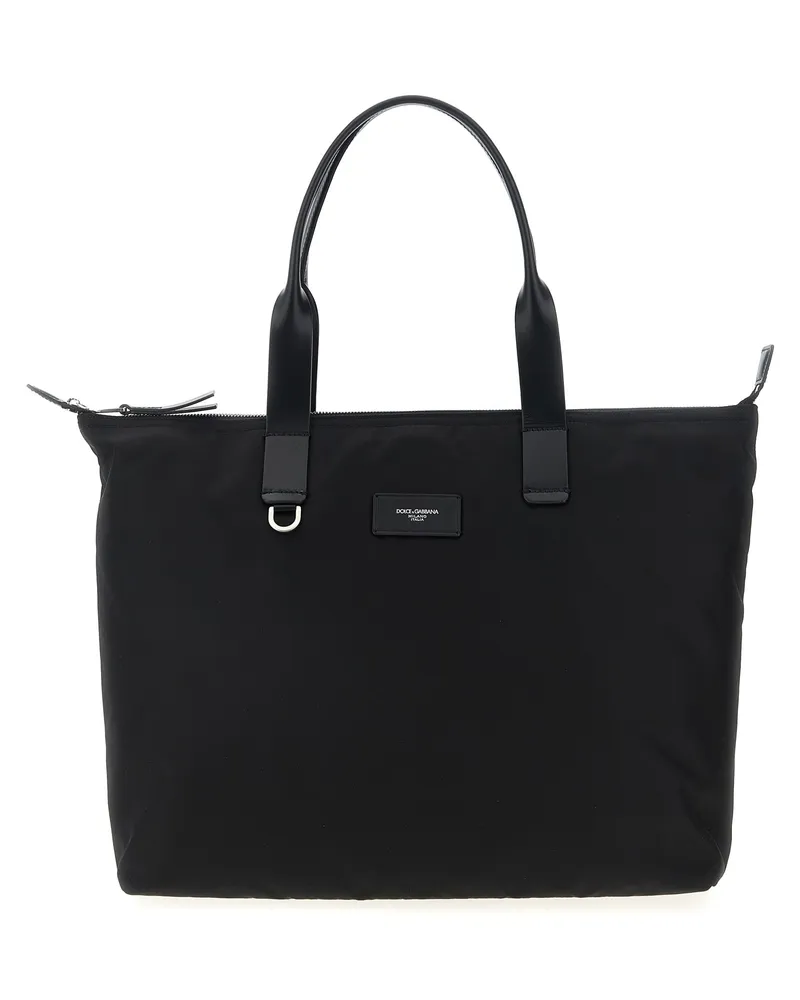 Dolce & Gabbana Media Logo Patch Einkaufstasche Black
