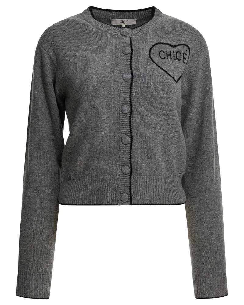 Chloé Cardigan aus Wolle und Kaschmir mit Logo Grey