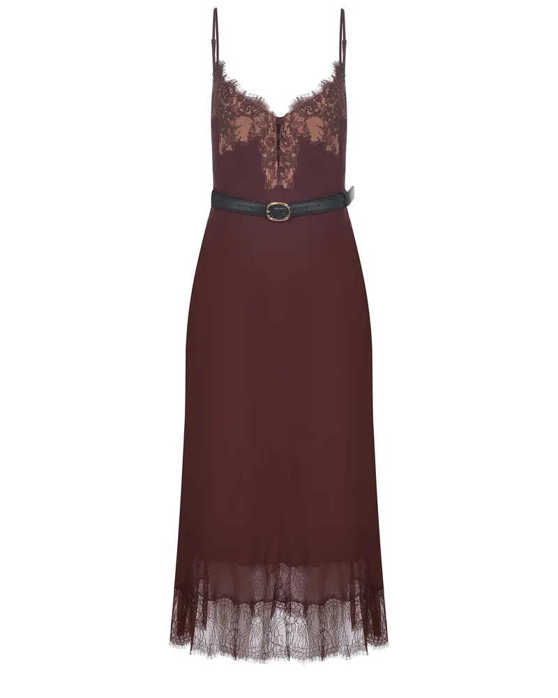 Self-Portrait Selbstporträtkleid aus Viskose Brown