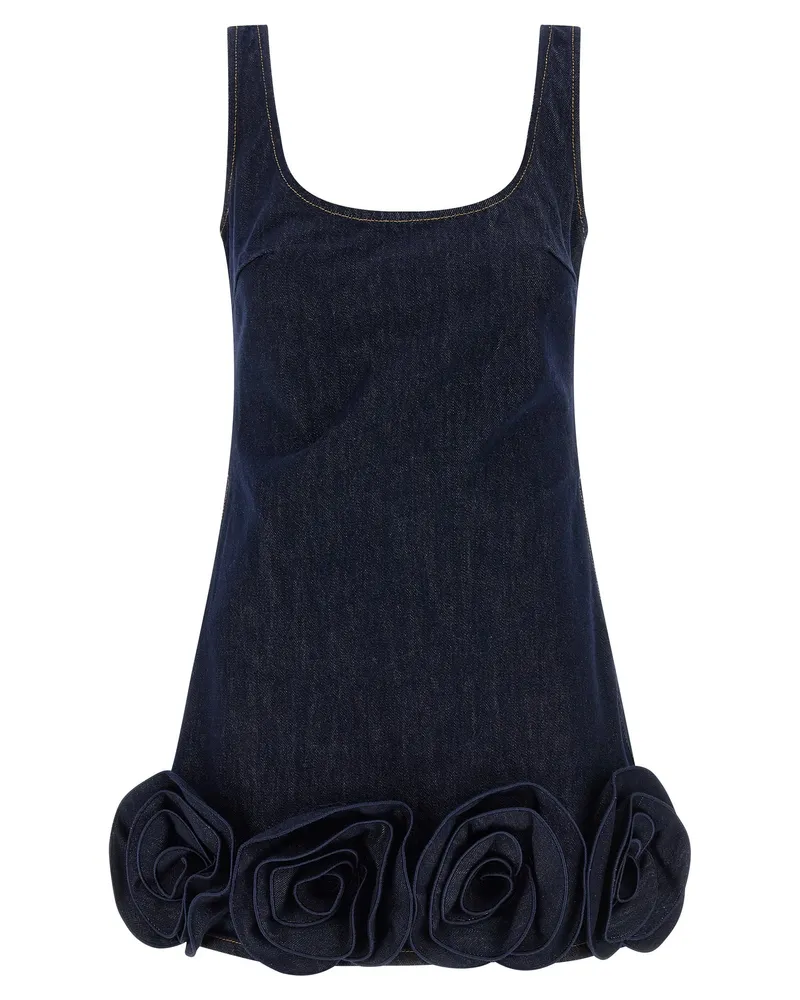 Self-Portrait Indigo Denim 3 D Flower Mini“-Kleid Blue